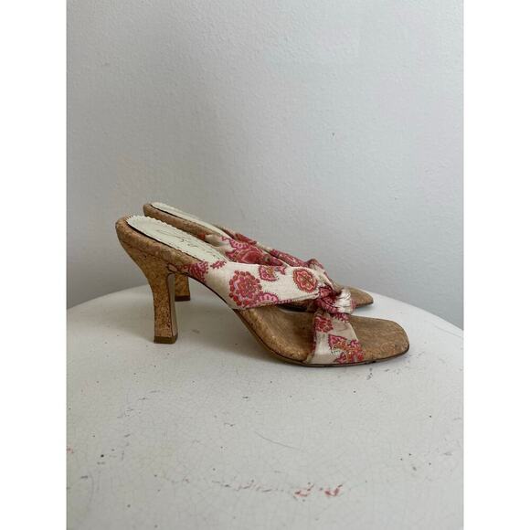Y2K Paisley Satin Heels with Cork Bottom - Picture 2 of 10